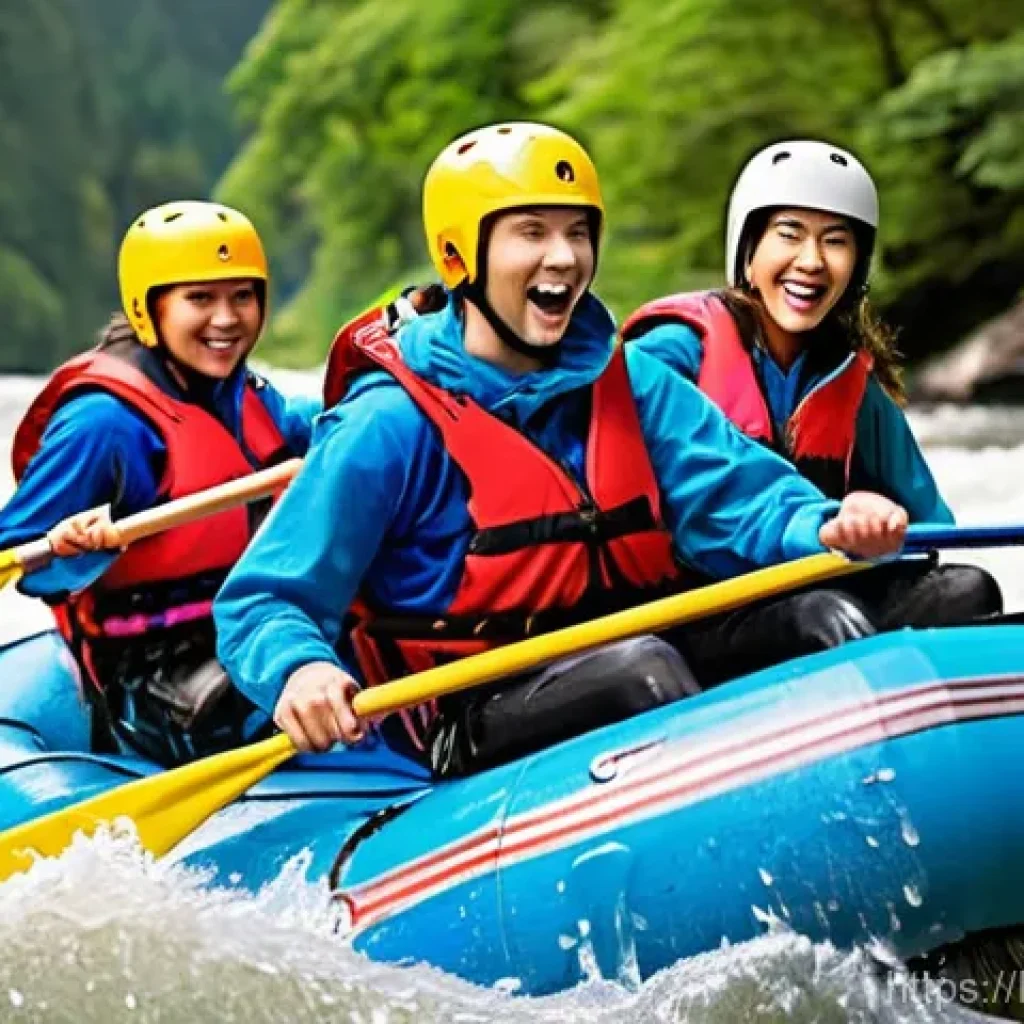 해상 스포츠용 방수 백팩 - **Prompt 1: River Rafting Adventure with Secure Gear**
    "A group of diverse young adults, around ...