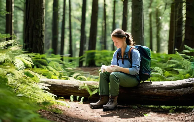 캠핑용 비상약 상비리스트 - **Prompt:** A young adult hiker, dressed in modest, practical outdoor clothing including a long-slee...