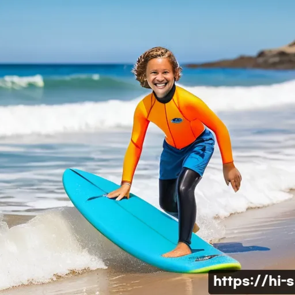 서핑보드 종류와 선택법 - **Prompt: Joyful Beginner on a Soft-Top Surfboard**
    A young teenager (approximately 13-15 years ...