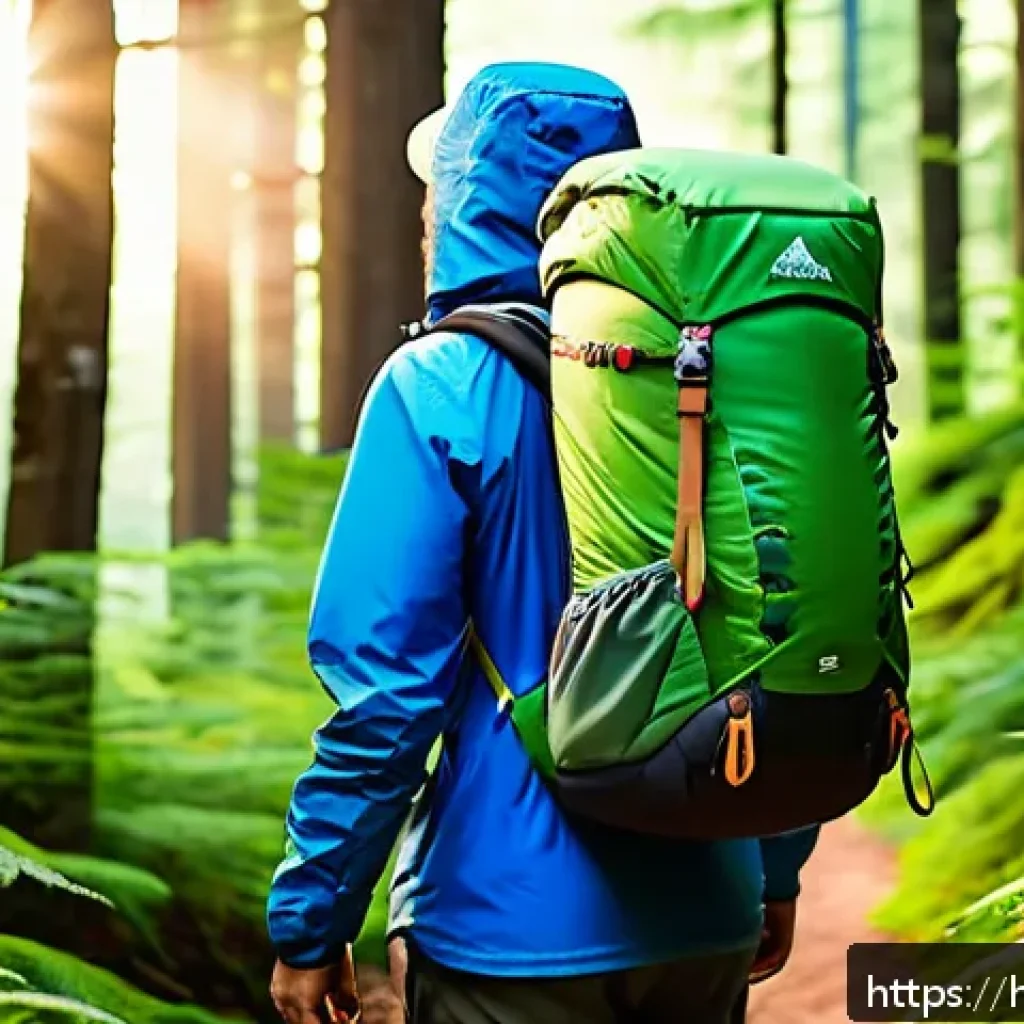 미니멀 캠핑을 위한 배낭 추천 - A detailed, realistic outdoor scene of a minimalist camper adjusting a lightweight 40-liter backpack...