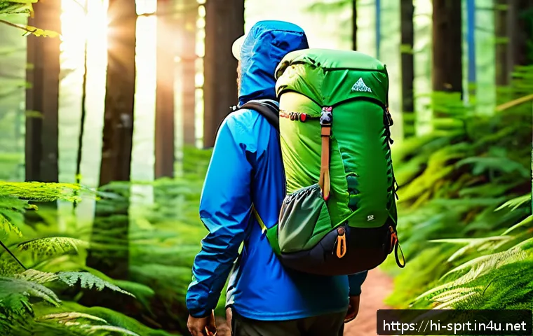 미니멀 캠핑을 위한 배낭 추천 - A detailed, realistic outdoor scene of a minimalist camper adjusting a lightweight 40-liter backpack...